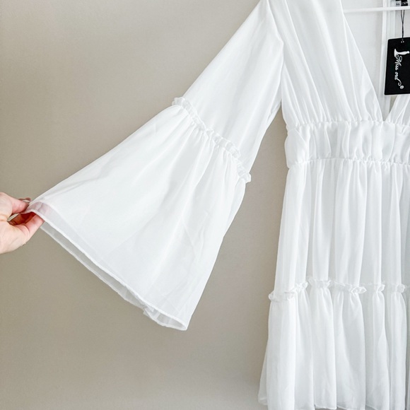 NWT Chiffon Ruffle Long Sleeve Mini Dress - Picture 3 of 4